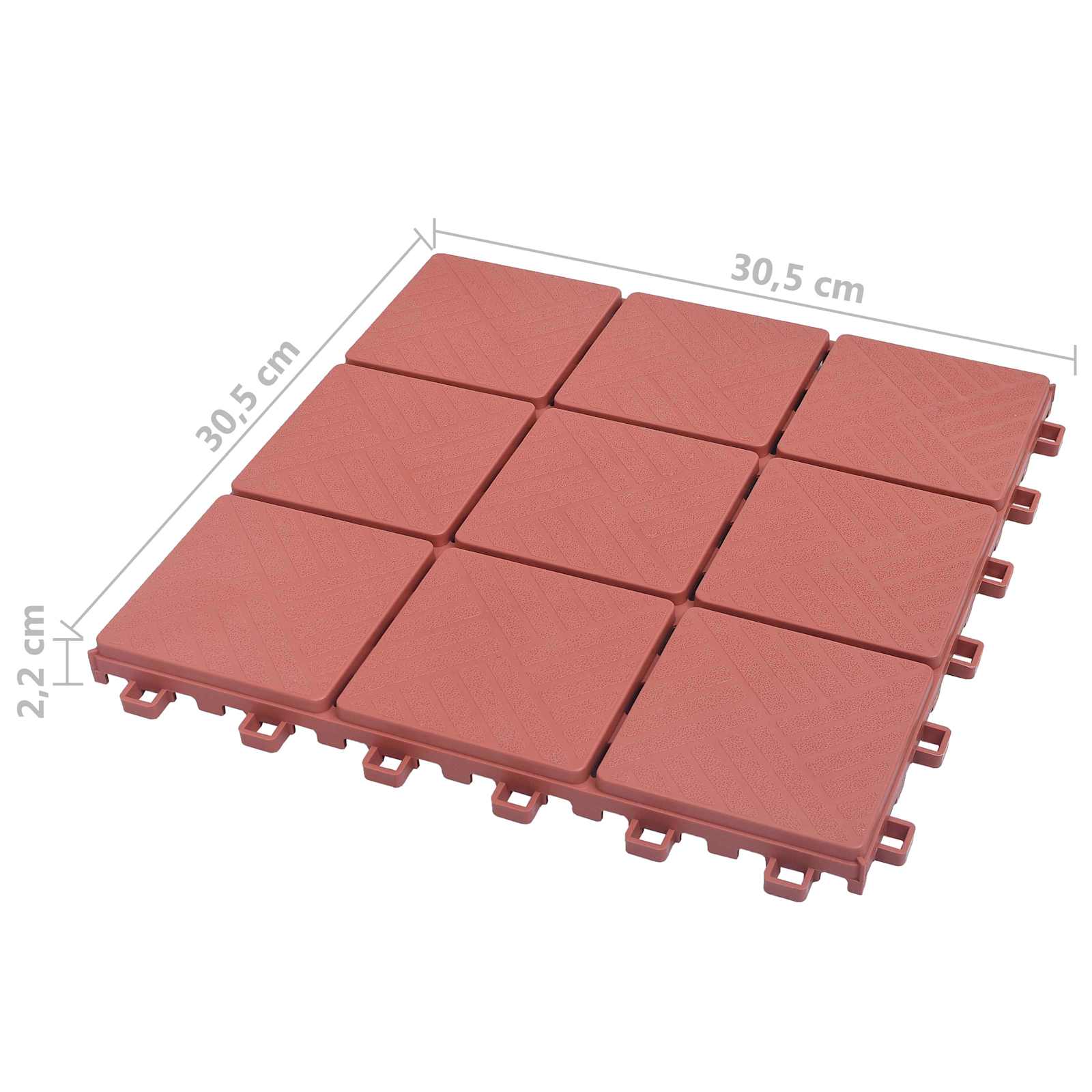 Tile de Decking 10 pcs Rojo 30,5 x 30,5 x 2,2 cm Polipropileno