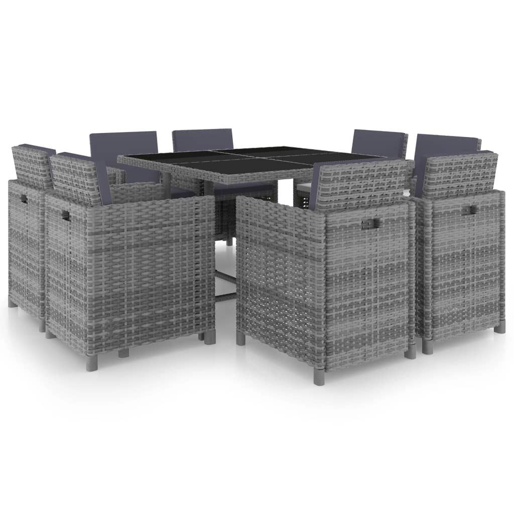 Set comedor de jardín 11 piezas y cojines ratán sintético beige