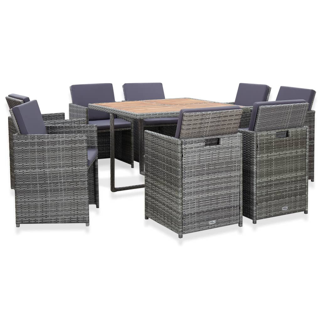 Set comedor de jardín 9 piezas y cojines ratán sintético beige