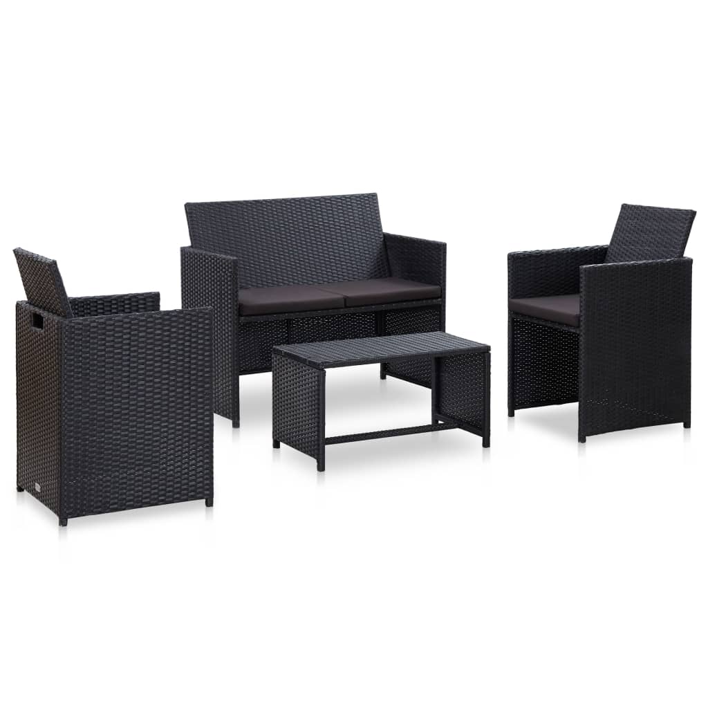 Set de muebles de jardín 4 pzas y cojines ratán sintético negro