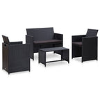 Set de muebles de jardín 4 pzas y cojines ratán sintético negro