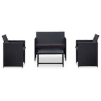 Set de muebles de jardín 4 pzas y cojines ratán sintético negro