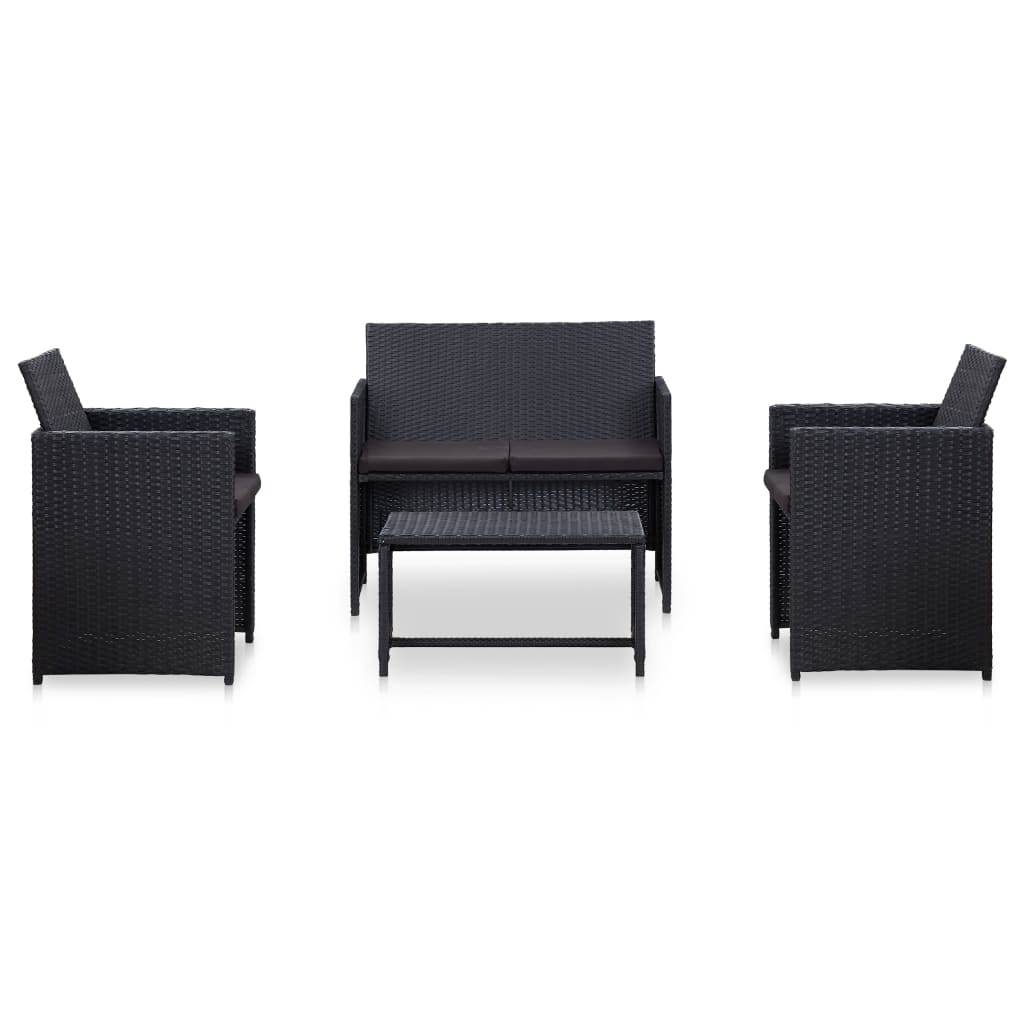 Set de muebles de jardín 4 pzas y cojines ratán sintético negro