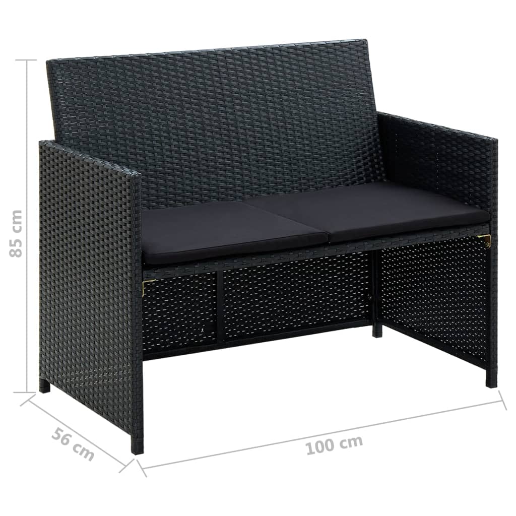 Set de muebles de jardín 4 pzas y cojines ratán sintético negro