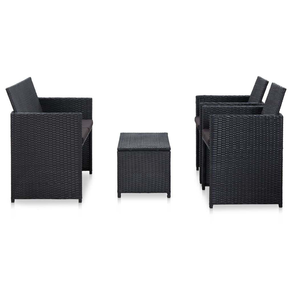 Set de muebles de jardín 4 pzas y cojines ratán sintético negro