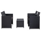 Set de muebles de jardín 4 pzas y cojines ratán sintético negro