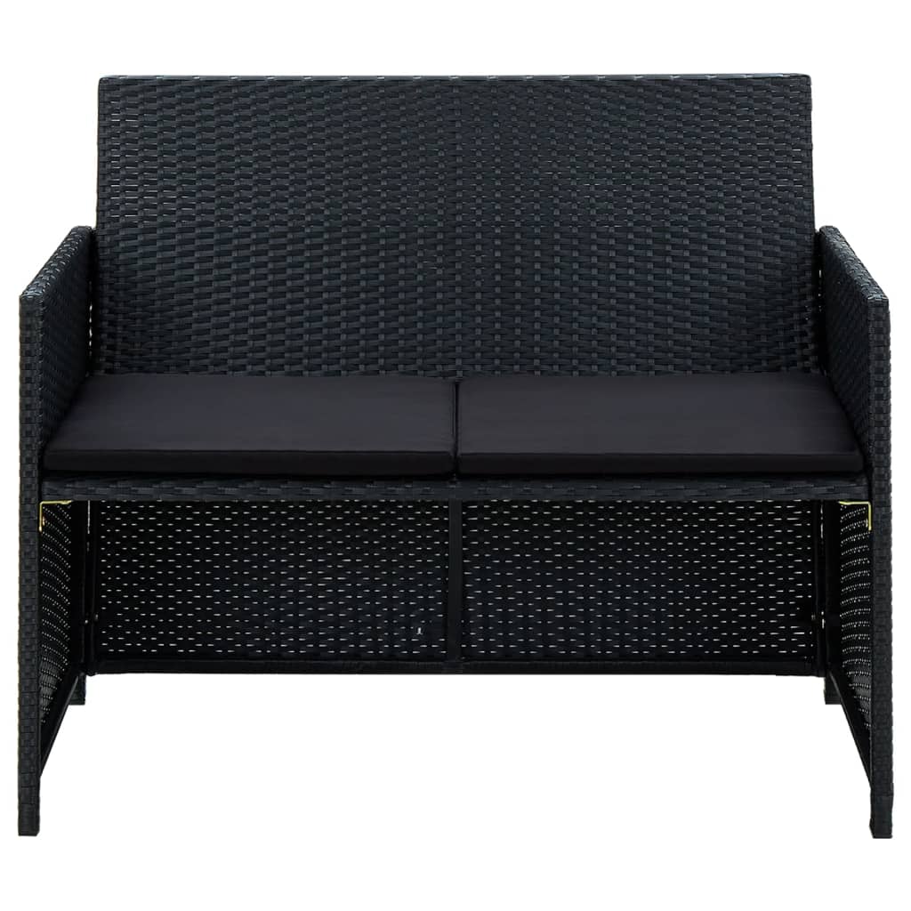 Set de muebles de jardín 4 pzas y cojines ratán sintético negro