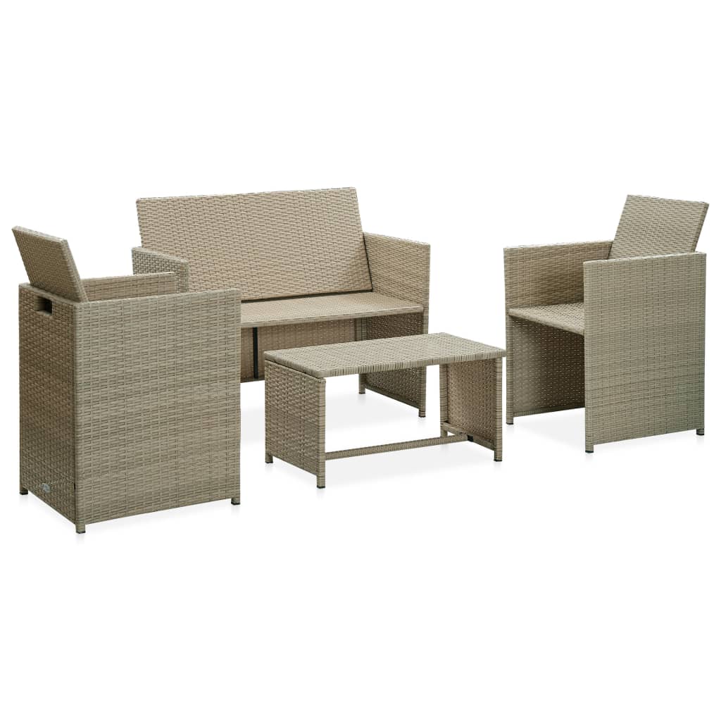 Set de muebles de jardín 4 pzas y cojines ratán sintético beige