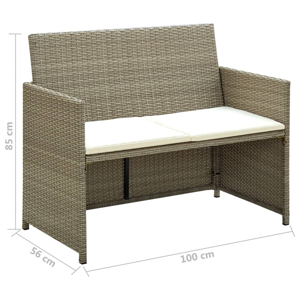 Set de muebles de jardín 4 pzas y cojines ratán sintético beige