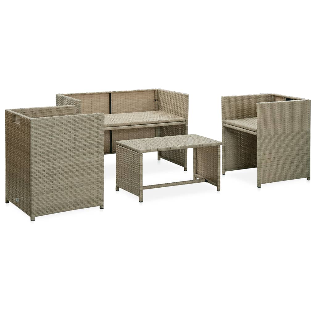 Set de muebles de jardín 4 pzas y cojines ratán sintético beige