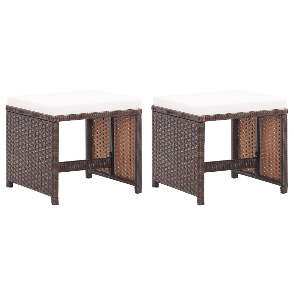 Taburetes de jardín 2 uds con cojines ratán sintético beige