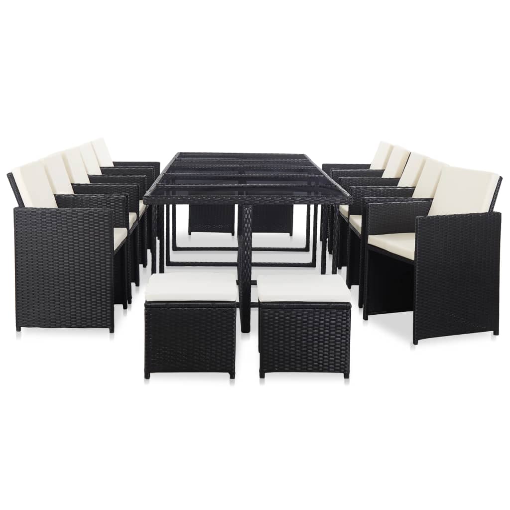 Conjunto de jardim de 15 peças com almofadas em vime sintético bege