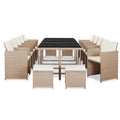 Set comedor de jardín 15 piezas y cojines ratán sintético beige