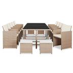Set comedor de jardín 15 piezas y cojines ratán sintético beige