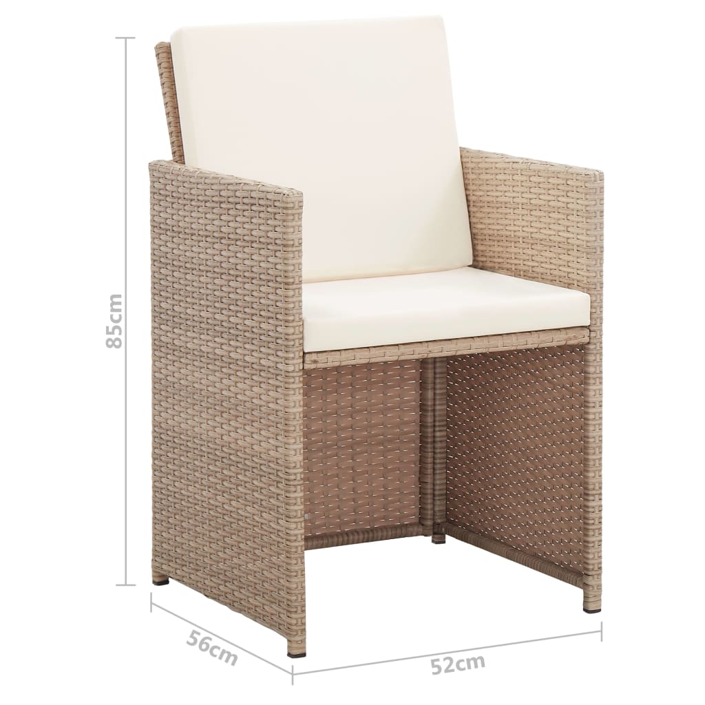Set comedor de jardín 15 piezas y cojines ratán sintético beige