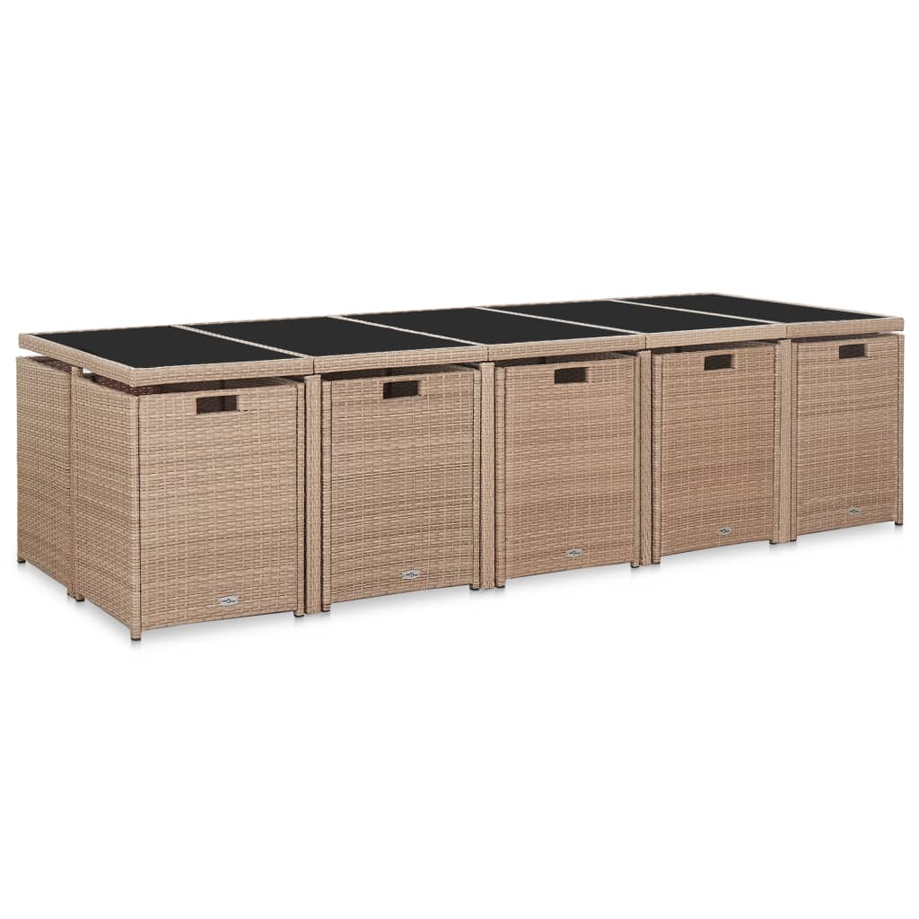 Set comedor de jardín 15 piezas y cojines ratán sintético beige