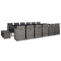 Set de comedor de jardín 17 pzas y cojines ratán sintético gris