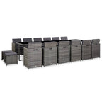 Set de comedor de jardín 17 pzas y cojines ratán sintético gris