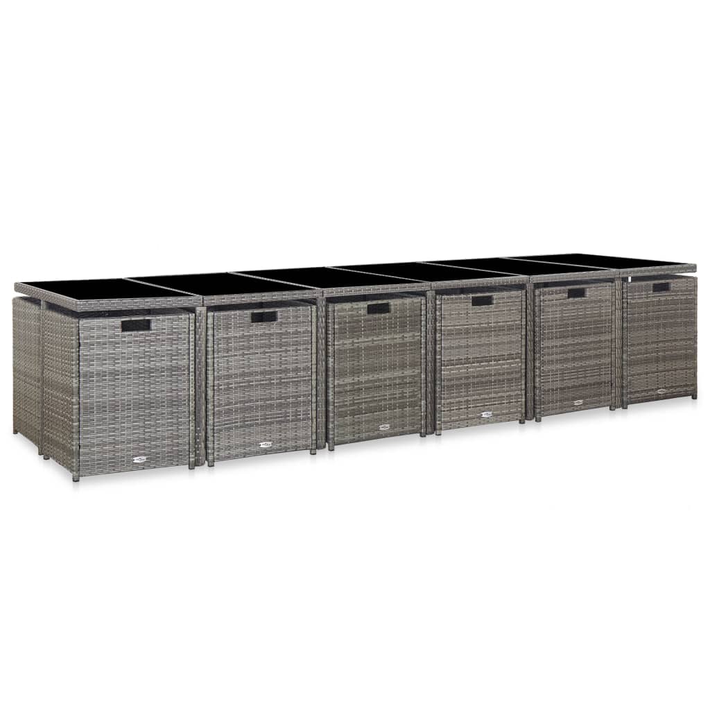 Set de comedor de jardín 17 pzas y cojines ratán sintético gris