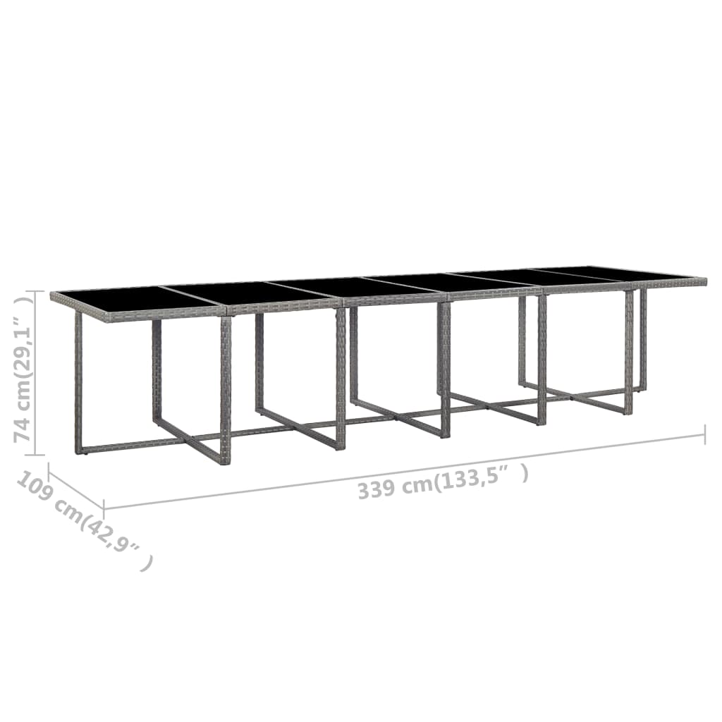 Set de comedor de jardín 17 pzas y cojines ratán sintético gris