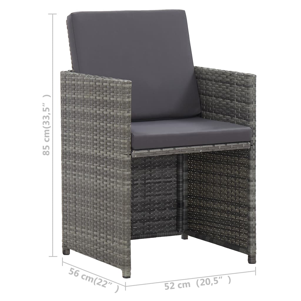 Set de comedor de jardín 17 pzas y cojines ratán sintético gris