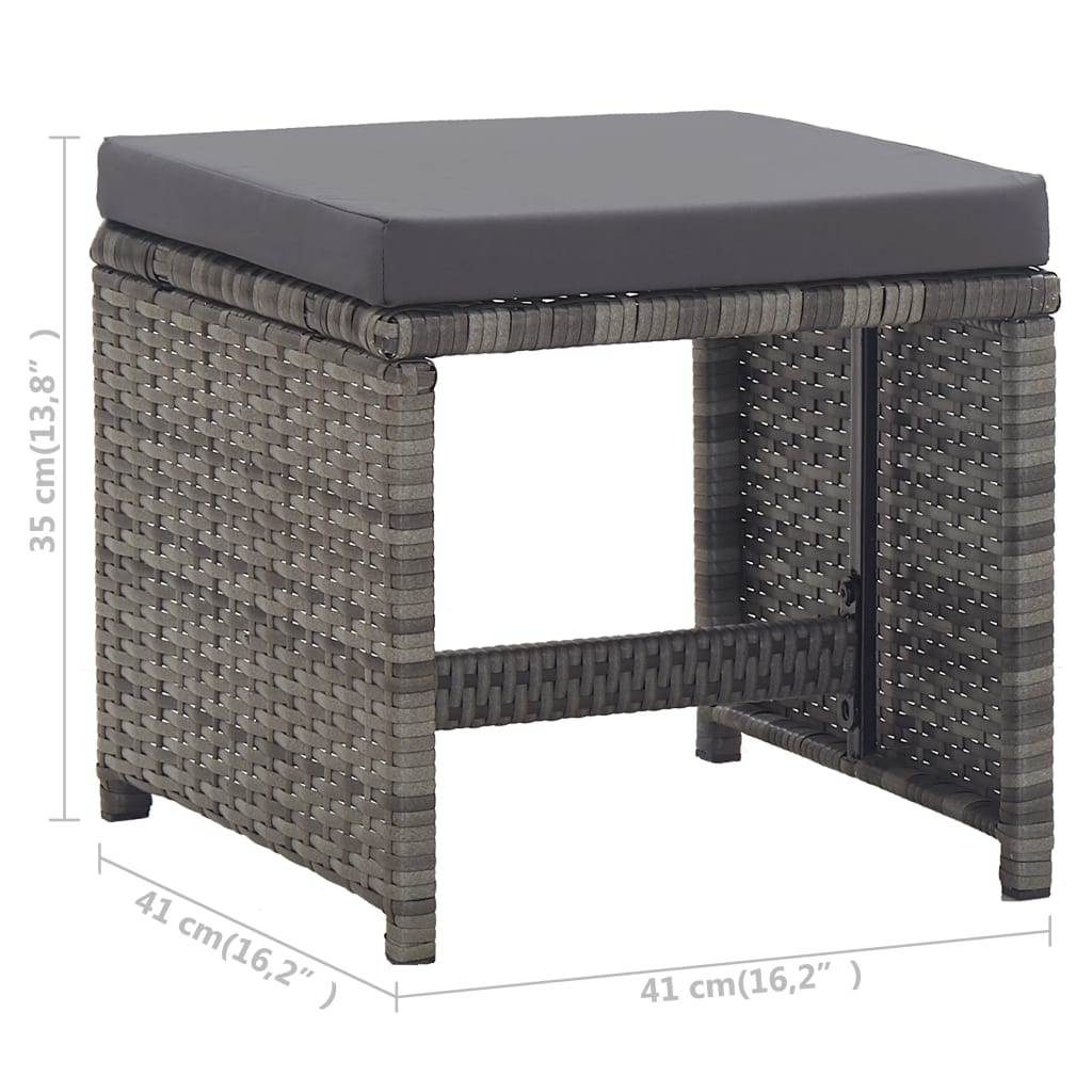 Set de comedor de jardín 17 pzas y cojines ratán sintético gris