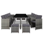 Set de comedor de jardín 17 pzas y cojines ratán sintético gris