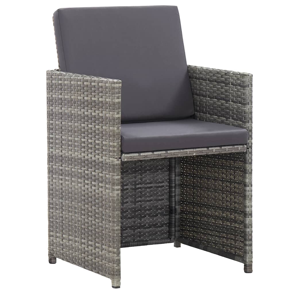 Set de comedor de jardín 17 pzas y cojines ratán sintético gris