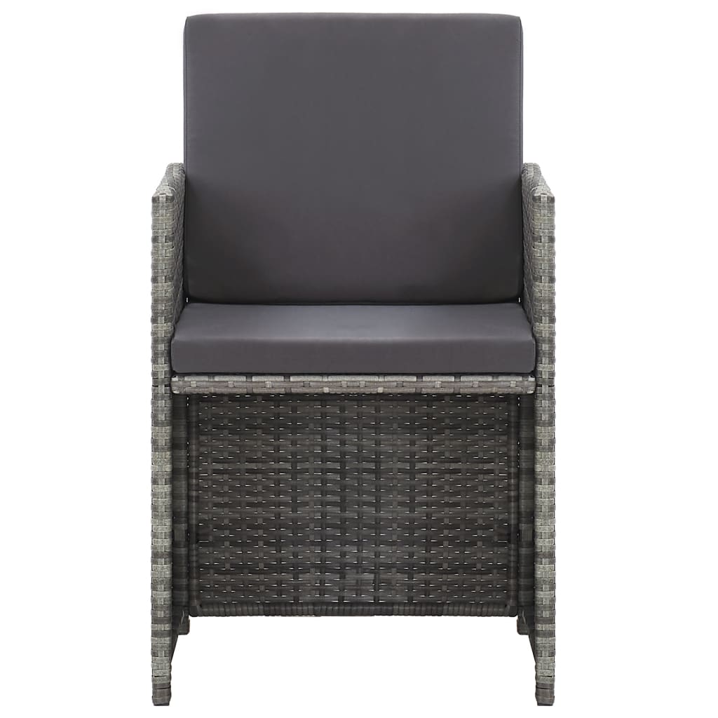 Set de comedor de jardín 17 pzas y cojines ratán sintético gris