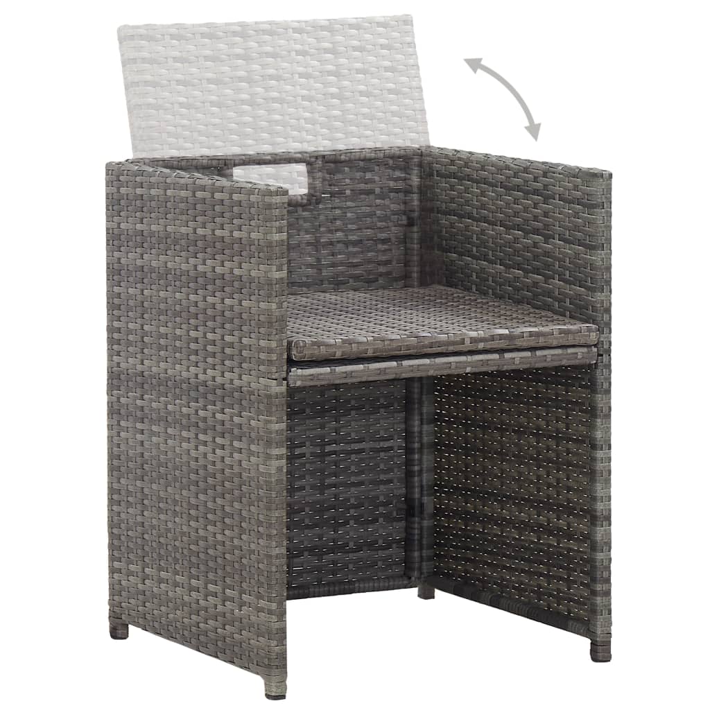 Set de comedor de jardín 17 pzas y cojines ratán sintético gris