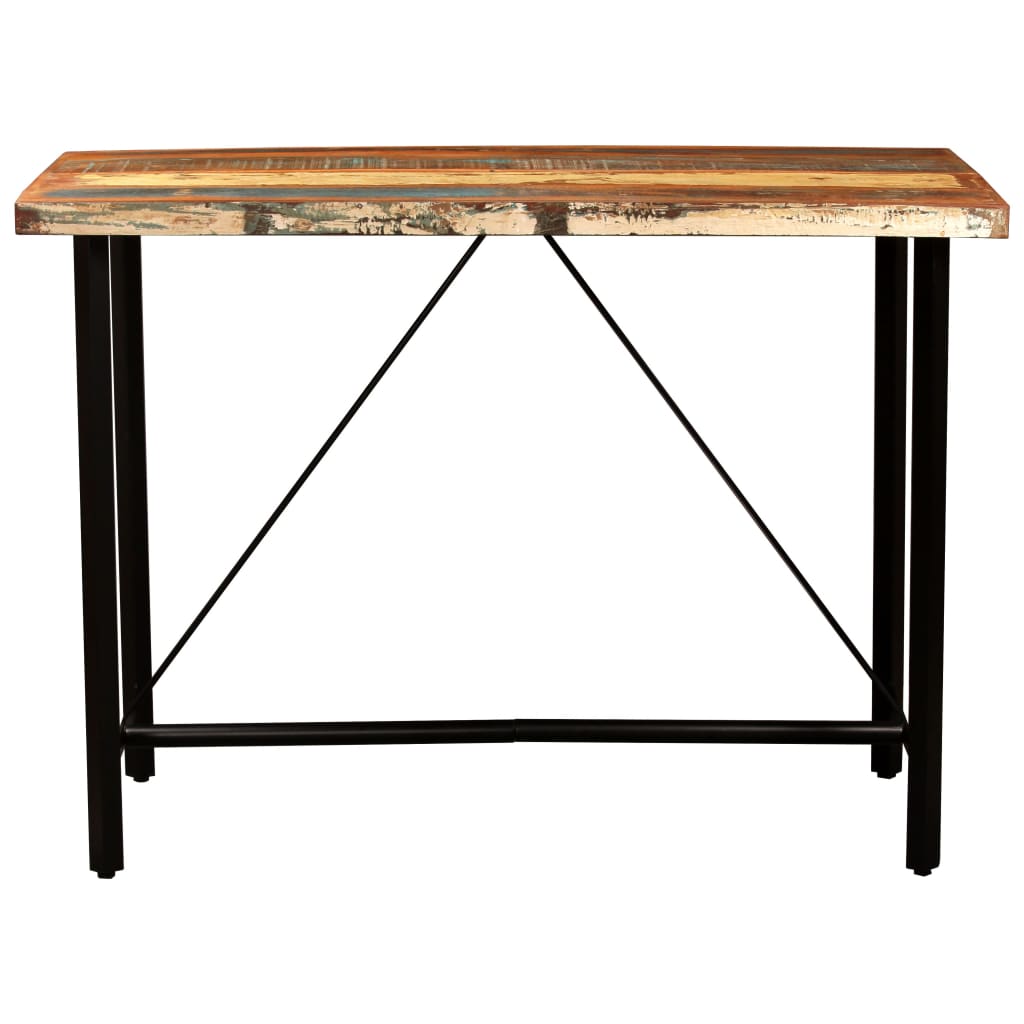 Muebles de bar 5 piezas madera maciza reciclada cuero auténtico