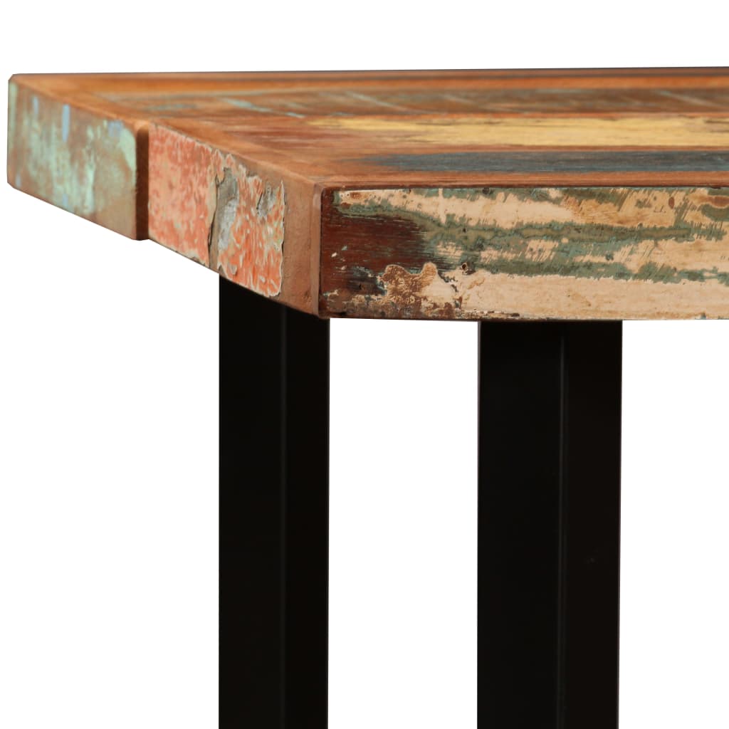 Muebles de bar 5 piezas madera maciza reciclada cuero auténtico