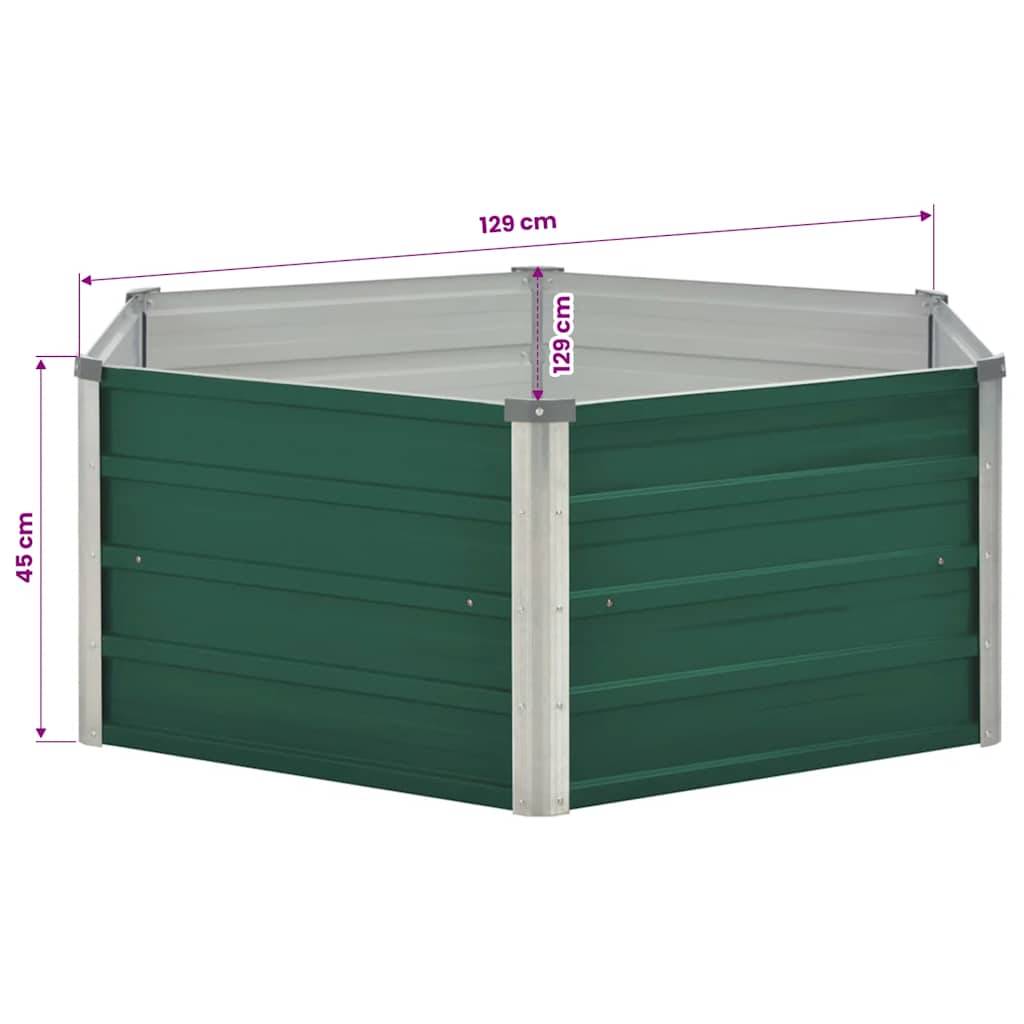 Arriate elevado de acero galvanizado verde 129x129x45 cm