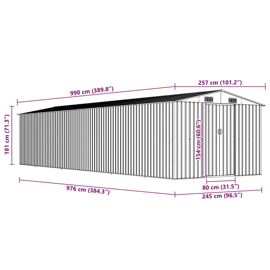 Cobertizo de jardín acero galvanizado antracita 257x990x181 cm
