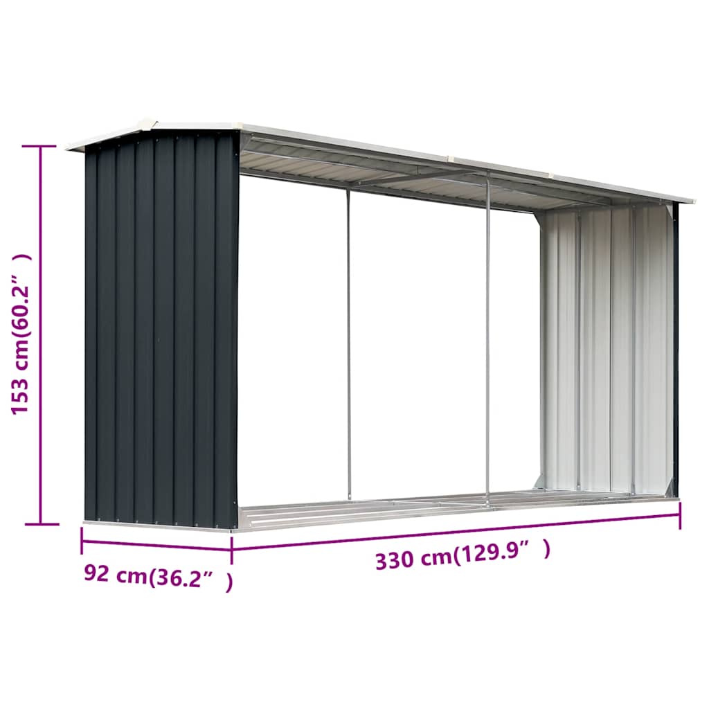 Casetilla para leña acero galvanizado antracita 330x92x153 cm
