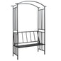 Garden arch with bench black iron 128x50x207 cm