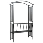 Arco de jardín con banco hierro negro 128x50x207 cm