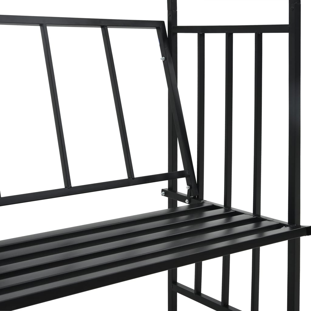 Arco de jardín con banco hierro negro 128x50x207 cm