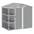 Cobertizo de jardín con estantería hierro gris 205x130x183 cm