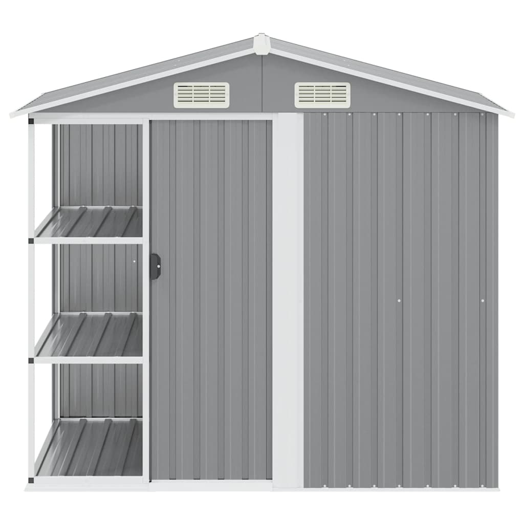 Cobertizo de jardín con estantería hierro gris 205x130x183 cm