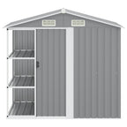 Cobertizo de jardín con estantería hierro gris 205x130x183 cm