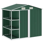 Cobertizo de jardín con estante hierro verde 205x130x183 cm