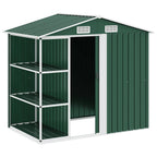 Cobertizo de jardín con estante hierro verde 205x130x183 cm