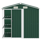 Cobertizo de jardín con estante hierro verde 205x130x183 cm