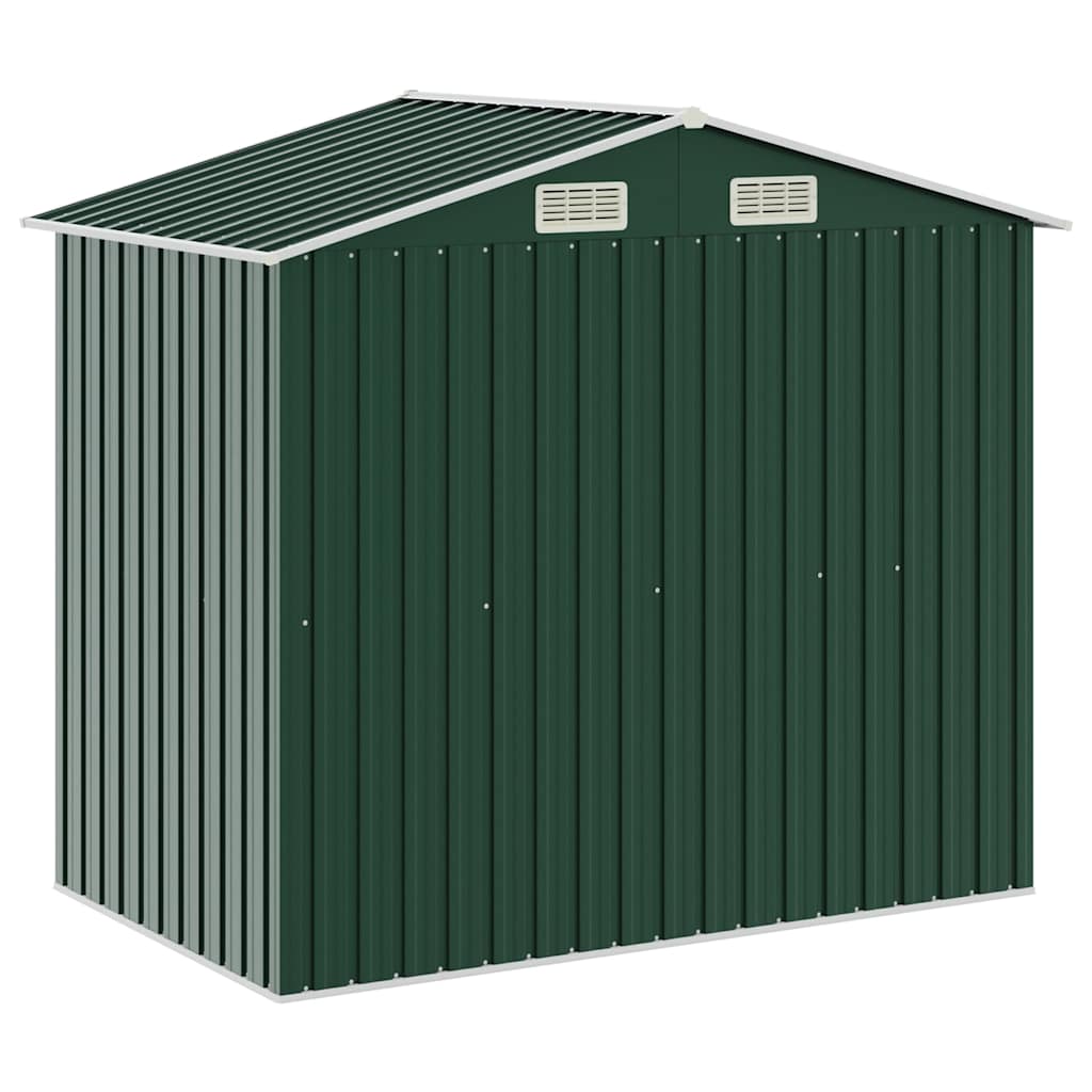 Cobertizo de jardín con estante hierro verde 205x130x183 cm