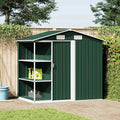 Cobertizo de jardín con estante hierro verde 205x130x183 cm