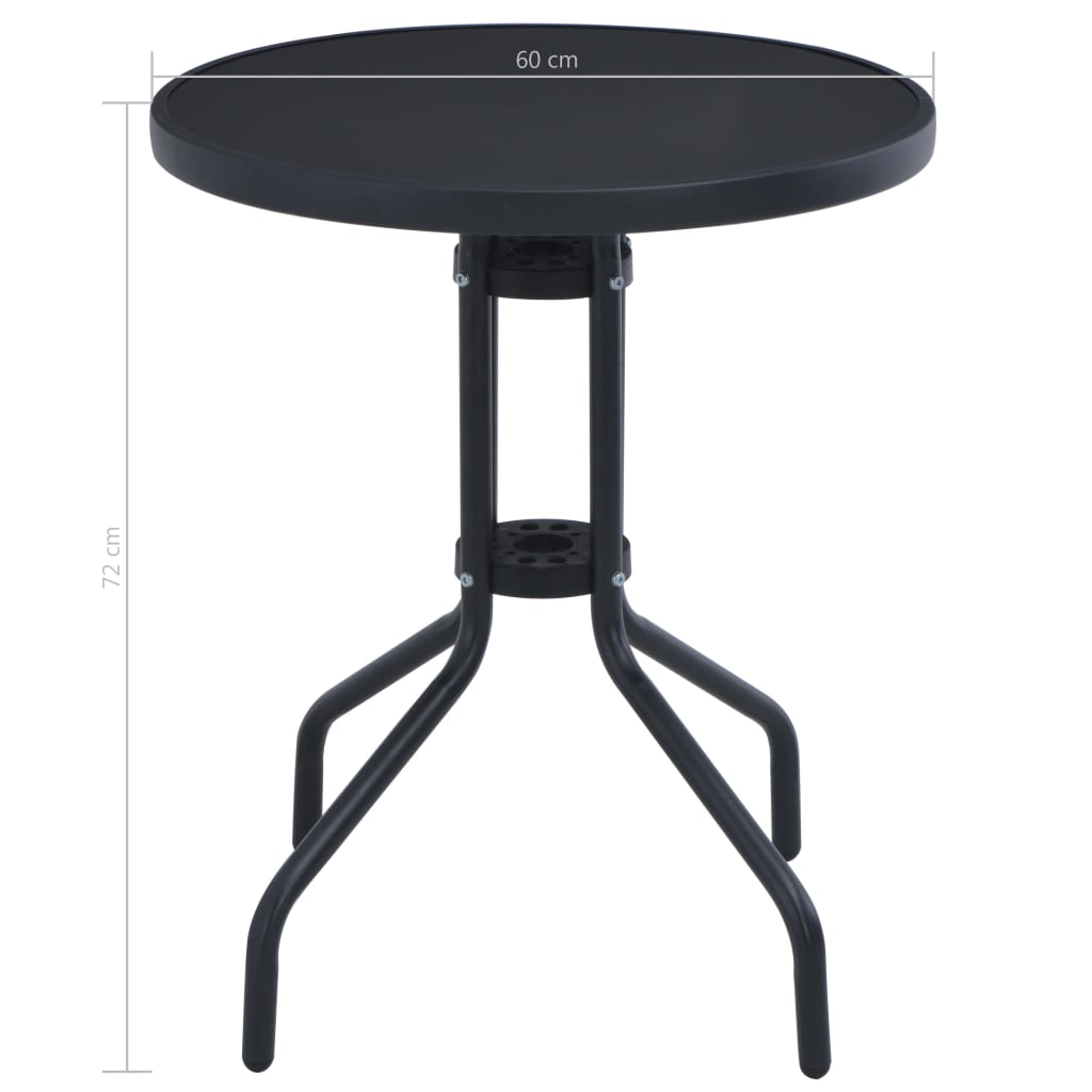 Garden table, black steel and glass, 60 cm