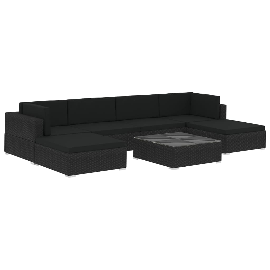 Set de muebles de jardín y cojines 7 pzas ratán sintético negro