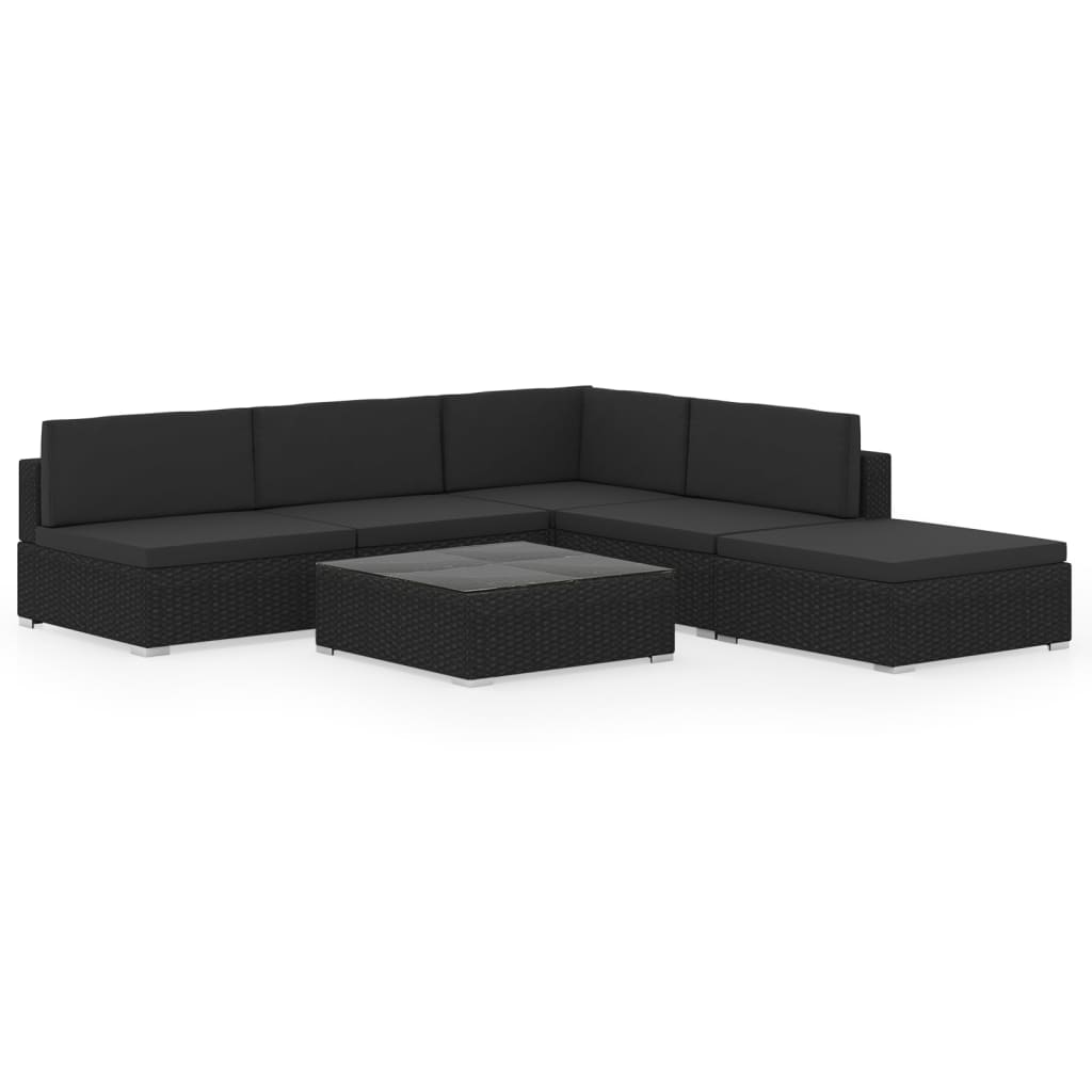Set muebles de jardín 6 piezas y cojines ratán sintético negro