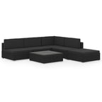 Set muebles de jardín 6 piezas y cojines ratán sintético negro
